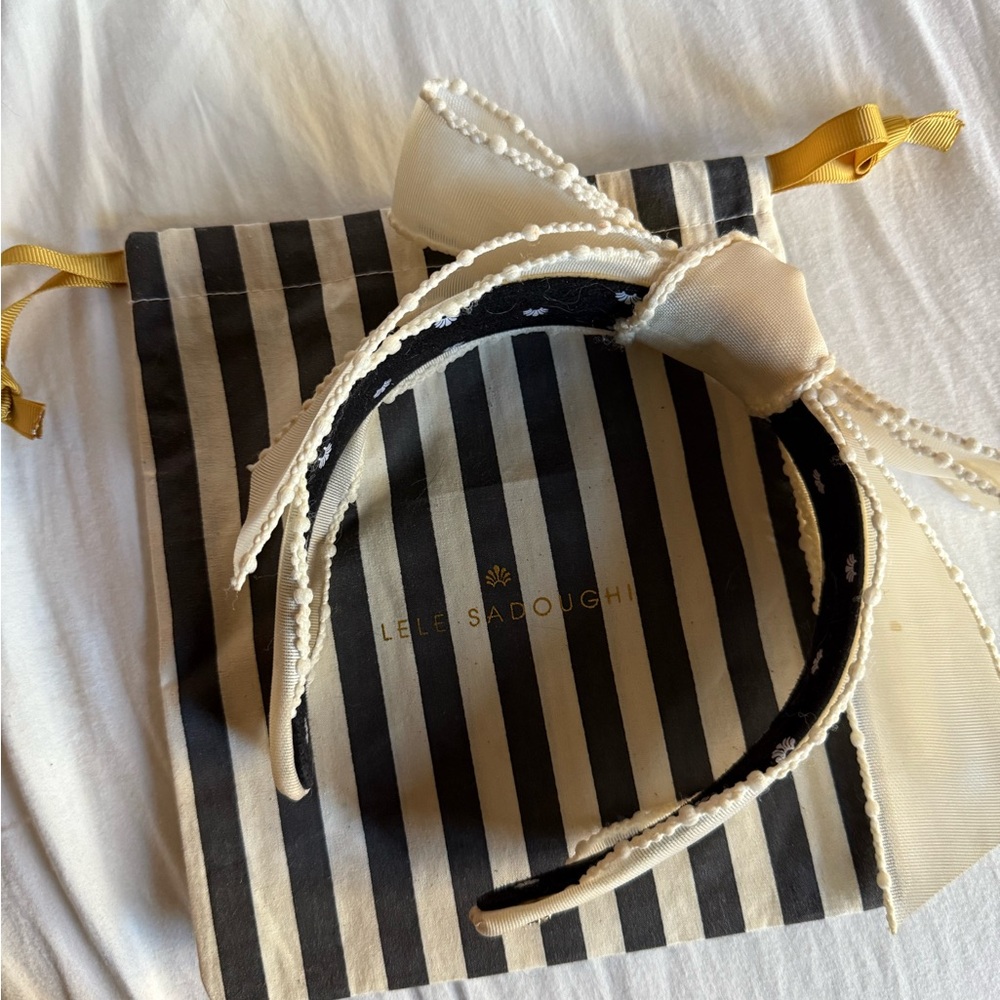 Lele Sadoughi ivory sheer Shirley bow headband